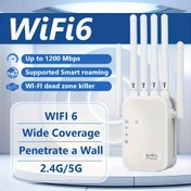 Resim Ev ve Ofis için 1200Mbps WiFi Tekrarlayıcı Çift Bantlı Kablosuz Amplifikatör, Uzun Menzilli Sinyal Güçlendirici 2.4G 5GHz Ağ 