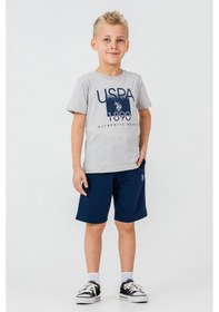 Resim U.s. Polo Assn. 2419 %100 Pamuk Cepli Erkek Çocuk Şort Pijama Takım Gri 