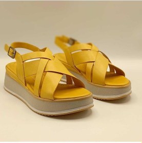 Resim Garda Sarı Deri Dolgu Topuk Sandalet Sari 