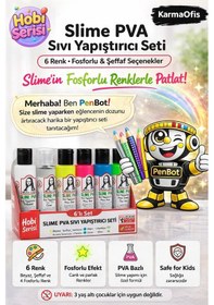 Resim Slime Pva Sıvı Yapıştırıcı Seti 6 Lı Fosforlu & Şeffaf Renkler Çocuklar İçin Güvenli 