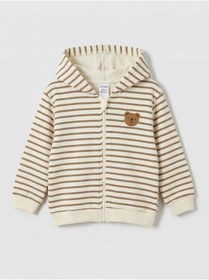 Resim LC Waikiki GÜLİS GİYİM'DEN Bej Kapüşonlu Çizgili Erkek Bebek Fermuarlı Sweatshirt 