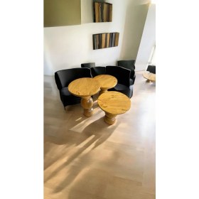 Resim Wood Wooden Ahşap 3lü Set Vazo Model Mantar Yan Sehpa Modern Tütün Renk Fiskos 