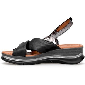 Resim Elit Zeyn 8066 Kadın Hakiki Deri Dolgu Topuk Sandalet Siyah Siyah 