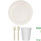 Resim Ekolojik 22 Cm. 72 Kişilik Parti Piknik Sofra Sunum Seti - Doğal Tabak Bardak Çatal Kaşık Takımı 