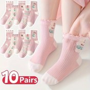 Resim 10 Çift Kızların Yaz İnce Çiçekli Ayak Bileği Çorapları - Nefes Alabilen File, Sevimli Tavşan ve Çiçek Tasarımı, Polyester, Pastel Renkler, Tavşan Çorapları 