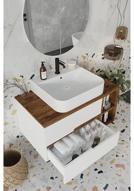 Resim Koza Beyaz 90 Cm %100 Mdf Lavabolu Banyo Dolabı Ayna Lavabo Beyaz 