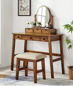 Resim one design Makyaj Masası Doğal Ahşap Masif Masası Tuvalet Masası 