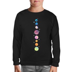 Resim Gezegenler Yıldızlar Siyah Çocuk Sweatshirt 