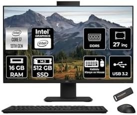 Resim ASUS V470 i7 13620H 16GB 512GB SSD 27" FHD 100Hz FDOS All in One Bilgisayar Siyah & PER4 USB Bellek 