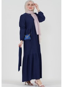 Resim Sevitli Şura Fitilli Tesettür Elbise-saks Mavi-3297-saks Mavi Saks 