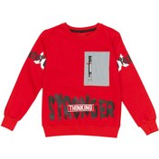 Resim Erkek Çocuk Önü Arkası Stronger Yazı Desenli Fermuar Cepli Kırmızı Sweatshirt Kırmızı 