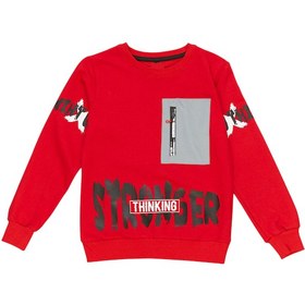 Resim Erkek Çocuk Önü Arkası Stronger Yazı Desenli Fermuar Cepli Kırmızı Sweatshirt Kırmızı 