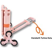 Resim Piknik Masalı, 8 Tekerlekli, 55 Litre Pembe Katlanır Alışveriş Arabası - Merdiven Çıkan 