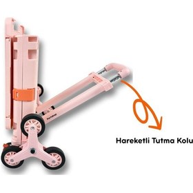Resim Piknik Masalı, 8 Tekerlekli, 55 Litre Pembe Katlanır Alışveriş Arabası - Merdiven Çıkan 