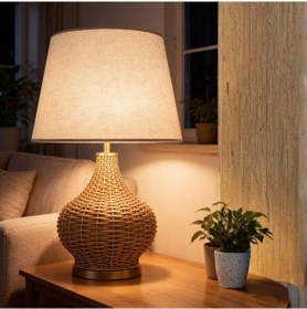Resim Sorel Gold Kahverengi Gövde Krem Başlık Rattan Dekoratif Abajur Kahverengi 