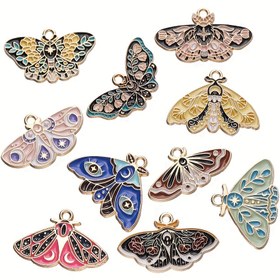 Resim 10 Adet Alaşımlı Emaye Kelebek Süsler - Canlı Renkli Kanat Desenleri ile DIY Takı Yapımı için Kolye Malzemeleri (Çok Renkli), Detaylı Kanat Desenleri | Parlak Yüzey, Kelebek Takı Aksesuarları 