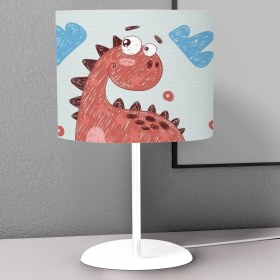Resim instababyrooms Kırmızı Sevimli Dinazor Desenli Çocuk Odası Dijital Baskılı Çocuk Odası Masaüstü Abajur Avize 