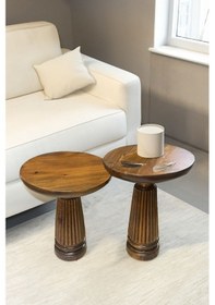 Resim Wood Wooden 2 Li Set Fitilli Mantar Yan Sehpa Modern Açık Ceviz Renk Fiskos Açık Ceviz 