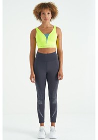 Resim Tommy Life Neon Sarı Yazı Baskılı Renk Bloklu Dar Kalıp Dalgıç Kumaş Kadın Büstiyer - 97271 Neon Sarı 
