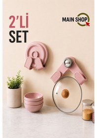 Resim Mainshop 2 Adet Duvara Monte Tencere Kapağı Tutucu,delme Gerektirmez ,mutfak Tencere Kapağı Düzenleme M-56 Pembe 