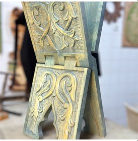 Resim Ahşap El Sanatlar Ahşap El Oyması Rahle Kur'an Standı Karadeniz Mavisi 