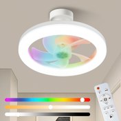 Resim Modern 30W/40W Karartılabilir Tavan Vantilatörü RGB Işıklar, 360° Dönen, 3 Hız, Uzaktan Kumanda, Sabit Kablolu, 110V-240V, İç Mekan Kullanımı, Kızılötesi Sensör, Mat Metal Kaplama, Banyo/Yatak Odası/Küçük Oda/Mutfak için 