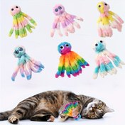 Resim Sevimli Ahtapot Peluş Kedi Oyuncağı - Etkileşimli Çiğneme & Tıkama Oyunu, Teaser Çubuğu Yedek Başlıklar, İç Mekan Kedileri için Çeşitli Renkler 