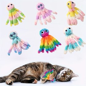 Resim Sevimli Ahtapot Peluş Kedi Oyuncağı - Etkileşimli Çiğneme & Tıkama Oyunu, Teaser Çubuğu Yedek Başlıklar, İç Mekan Kedileri için Çeşitli Renkler 