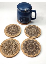 Resim Ahşap Mdf Lazer Kesim Kazıma 6 Lı Kahve Fincan Atlığı, Bardak Altlığı, Sunum Açık Kahverengi 