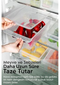 Resim 3 Adet Kapaklı Dolap İçi Buzdolabı Düzenleyici - Meyve Sebze Saklama Kabı Buzdolabı Organizer 6 Lt Şeffaf 