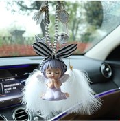 Resim Youmex Mor Anne Siyah-beyaz Çizgili Gri Araba Asısı + Beyaz Tüy Araba İçi Mırror Dekorasyon Aksesuarı, Erkek-kadın Genel Kullanimlı Oto Süs Eşyası 