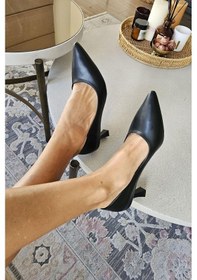 Resim Ops 10 1899 Topukla Kadın Kadeh Topuklu Stiletto Siyah Deri 