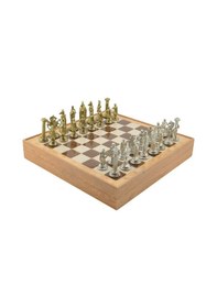 Resim Gifthome Büyük Boy Metal İngiliz Satranç Takımı Parlak Ve Rustik Desenli Sandıklı Mdf Tahtası 36x36x6 Cm. 