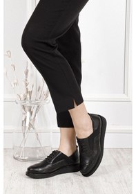 Resim Gönderi(R) Gönderi R Siyah Bağcıklı Dolgu Taban Hakiki Deri Ayakkabı Siyah 