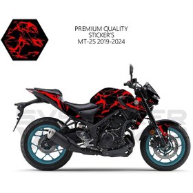 Resim Mt-25 Kaplama Sticker Şimşek Yıldırım Motor Kaplama Modeli Hazır Kit 2019-2024 Uyumlu Kırmızı 