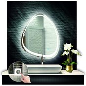 Resim DNR Mirror 80 Cm Çapında Dokunmatik Ledli Kumlamalı Asimetrik Banyo Aynası Dekoratif Makyaj Aynası Ledli Dikey 