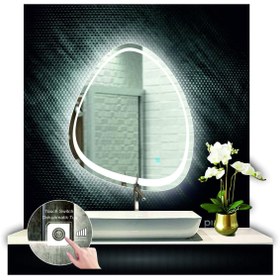 Resim DNR Mirror 80 Cm Çapında Dokunmatik Ledli Kumlamalı Asimetrik Banyo Aynası Dekoratif Makyaj Aynası Ledli Dikey 