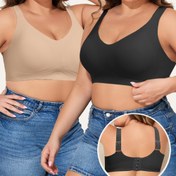 Resim 2 Adet Kadın Plus Beden Dikişsiz Sütyenler, Çeliksiz, Çıkarılabilir Dolgulu Yumuşak Rahat Nefes Alabilen V-Yaka Push-Up Sütyenler 1XL-4XL için Şık Günlük & Antrenman Sütyenleri, Basit Zarif Tasarım, Telsiz Yapı, Dayanıklı Konfor 