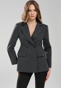 Resim tw3 Kadın Belden Oturtmalı Formlu Kruvaze Kapamalı Tasarım Blazer Ceket 