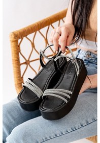 Resim Siyah Taşlı Dolgu Kadın Sandalet Çok Renkli 