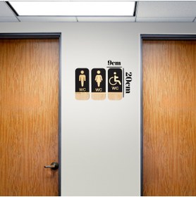 Resim HippoDeco Ahşap Gold/Gümüş Pleksi Ayna WC Kapı Tabelası – Bay Engelli Tuvalet İşareti (9x20 cm) 