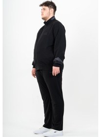 Resim Maraton Sportswear Büyük Beden Erkek Dik Yaka Düz Paça Reglan Kol Basic Siyah-Siyah Eşofman Takımı 22392-Siyah-Siyah 