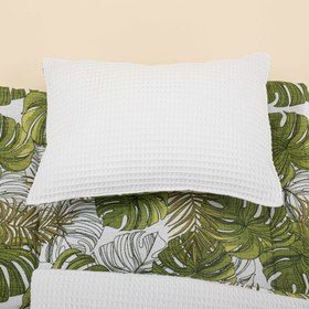 Resim Alt Açma Matı ve Yastık - Çift Taraflı - Beyaz Petek - Palmiye Yaprakları 