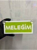 Resim Yeşil Renk Üzeri Beyaz Renk Meleğim Yazılı Vantuzlu Cam Süsü 