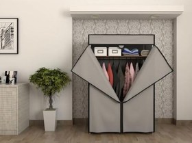 Resim Home Dzgn Home Metal Çelik Borulu Plastik Raflı Ekonomik Bez Dolap Gardırop Portatif Gardırop-Gri 