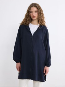 Resim LC Waikiki GÜLİS GİYİM'DEN Lacivert Kapüşonlu Oversize Kadın Tunik 