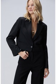 Resim Network Siyah Yün Karışımlı Crop Blazer Ceket 