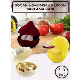 Resim abnturk Lüks Kaliteli 3’lü Soğan Sarımsak Limon Saklama Kabı Seti – Koku Geçirmez Mutfak Düzenleyici 