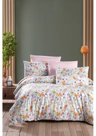 Resim Mystory Home Lastikli Çarşaflı Çift Kişilik Nevresim Takımı Lily Pembe - Turuncu 