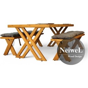 Resim Neiwel Tuer Doğal Ahşap Banklı Toplantı Masasıı x 80 x 220 Açık Ceviz 